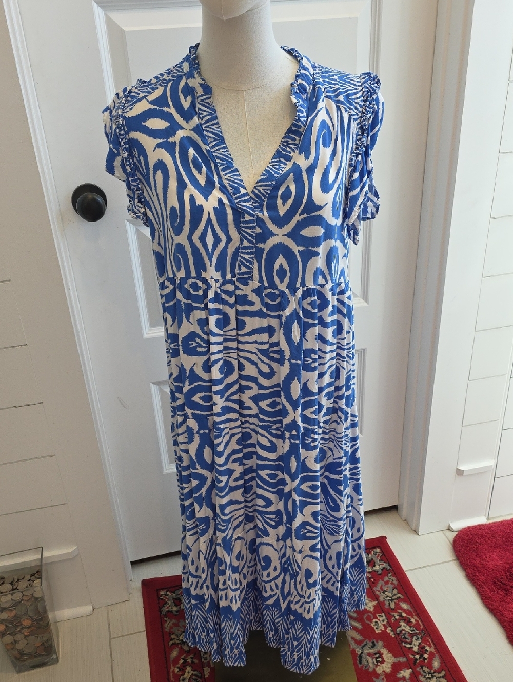 Umgee Blue and White Abstract Print Dress
